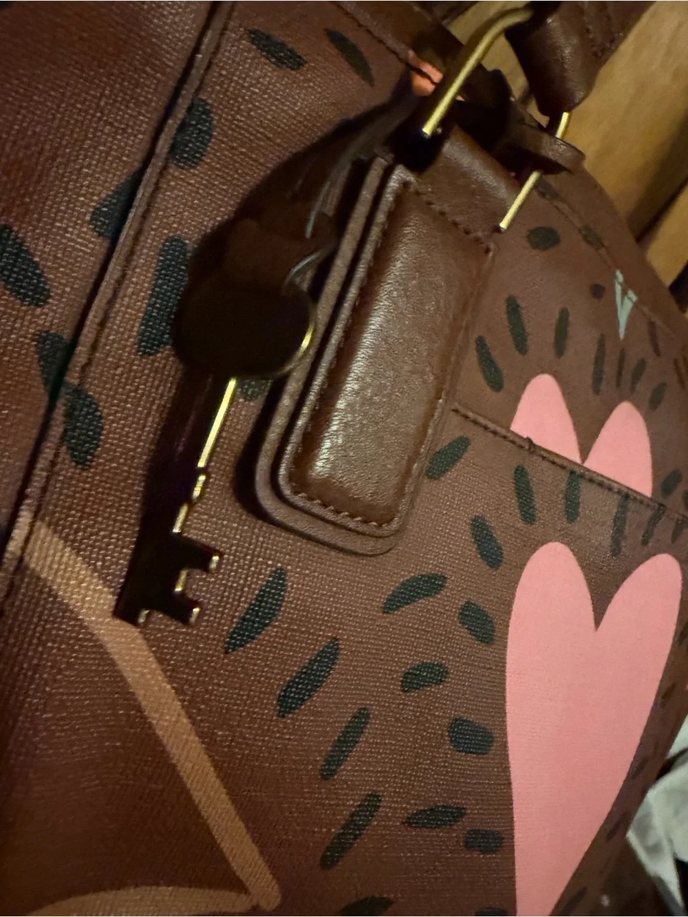 Fossil Jaqueline Tote Bag Large Brown with multiple hearts